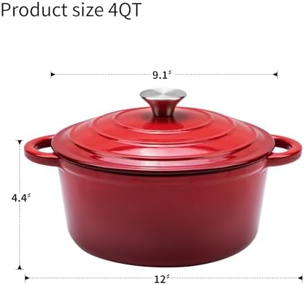 Enameled Cast Iron Round Dutch Oven -4QT Pot With Lid,Red - Image 3