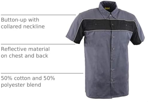 Milwaukee Leather MDM11671 Men’s Grey-Black Mechanic Work Shirt w/Reflective Strip - Heavy-Duty Button-Up - Image 4