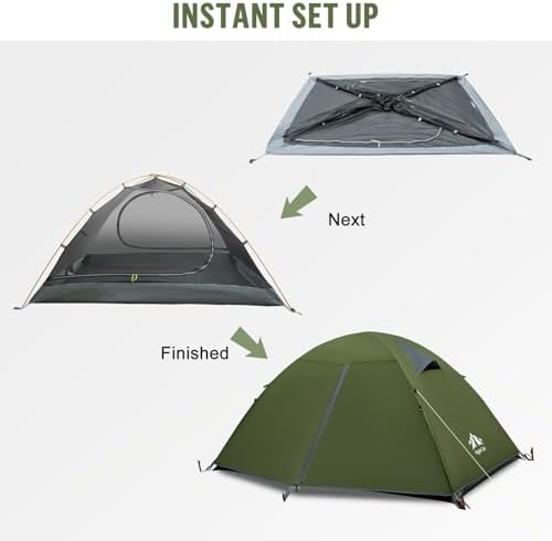 Night Cat 2-Persons Backpacking Tent: Waterproof Lightweight Camping Tent for Two People Hiking Outdoor Mountain with Aluminum Poles and Rainfly Green - Image 6