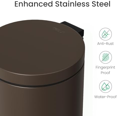 Cesun Small Round Bathroom Trash Can with Lid Soft Close, 1.2 Gal, Brown - Image 3