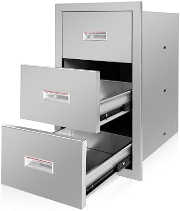 Outdoor Kitchen Triple Layer Drawer 15'' W x 25.4'' H x 19'' D Flush Mount BBQ Access Drawers Stainless Steel BBQ Island Drawers with Handle Suitable for Outdoor Kitchen Island Grill Station by Fsehyue
