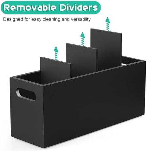 ALELION Large Utensil Holder with Removable Divider - 4 Compartment Wooden Utensil Caddy Organizer for Kitchen Counter - Black Cooking Utensil Crock for Countertop - Image 2