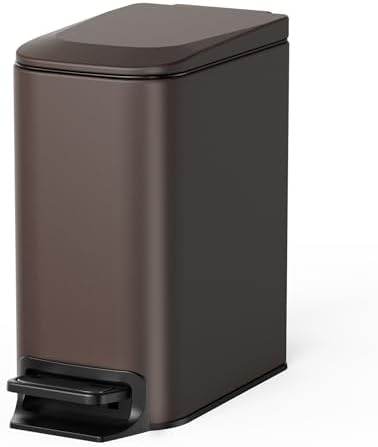 Cesun Small Bathroom Trash Can with Lid, 1.6 Gal, Soft Close, Brown by Cesun