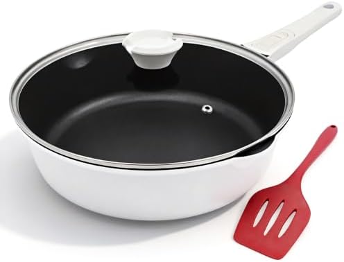 12 Inch Nonstick Deep Frying Pan Skillet with Lid, Large Saute Pan by Bobikuke