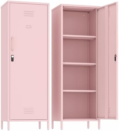 Metal Pantry Storage Cabinet Locking Storage Cabinet Office Storage Cabinet for School Gym Kitchen (Pink) by Epochsteele