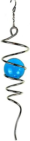 FONMY Gazing Ball Spiral Tail -Decorative Wind Spinner 11" inch Tail and 2" inch Glass Orb. Indoor Outdoor Garden Decoration Silver Blue -13 inch Height by FONMY