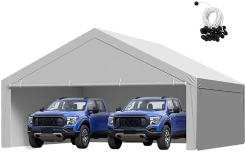VEVOR Carport Replacement Canopy Cover, 20 x 20 ft Potable Garage Tent Top Tarp with Sidewalls, UV-Resistant & Waterproof, Heavy Duty Car Shelter Tarp with Ball Buggees, Grey, Frame Not Included by VEVOR