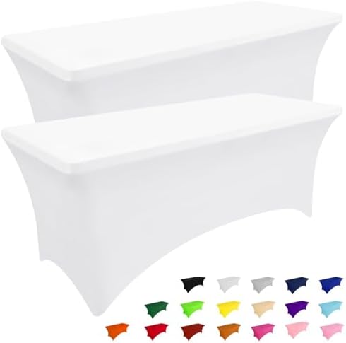 Smiry 2 Pack Spandex Table Cloth 6FT, Elastic Fitted White Tablecloth by Smiry