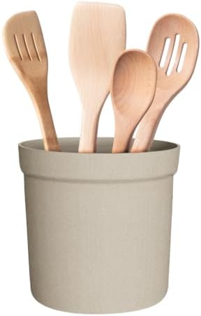 Oggi Silicone Utensil Holder for Kitchen Countertop, 6" x 6" Large Utensil Crock with Reinforced Rim, Food-Grade Unbreakable Silicone Kitchen Tool Holder & Countertop Organizer, Taupe by OGGI