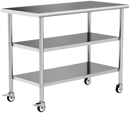 Stainless Steel Work Table with Wheels, 24x60 Inch NSF Kitchen Prep Table with 2 Adjustable Undershelves for Commercial Restaurant, Garage, Outdoor BBQ by Chingoo