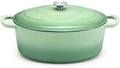 E-far 5QT Oval Dutch Oven Pot with Lid, Green Enameled Cast Iron Dutch Oven by E-far