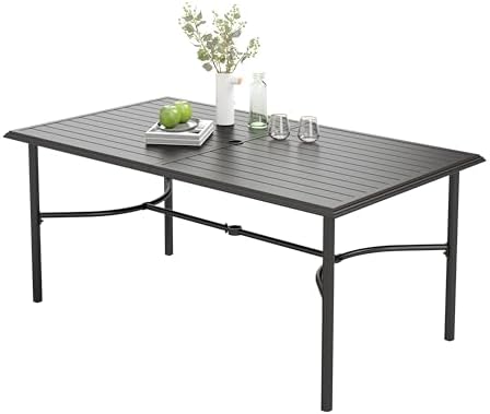 MIXPATIO Patio Table for 6, 67" Black Metal Dining Table w/Umbrella Hole by MIXPATIO