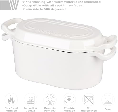 VORRINGARD Oval Dutch Oven Pot with Lid, Enamel Coating Cast Iron Bread Pans for Homemade Sourdough Bread Baking, Cooking, 4 Quart, White - Image 3