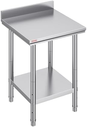 Mophorn Stainless Steel Table Work Table 24 x 24 x 34 Inch Commercial Food Prep Worktable Heavy Duty Prep Worktable Metal Work Table with Adjustable Feet for Restaurant, Home and Hotel by VEVOR