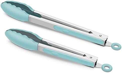 2 Pack Silicone Kitchen Tongs, 9 & 12 Inch, Stainless Steel, Aqua Sky by ALLWIN-HOUSEWARE