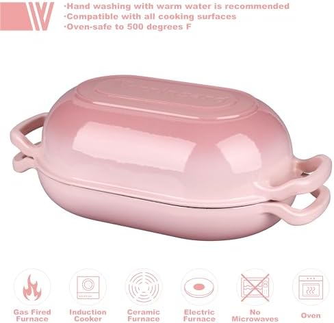 VORRINGARD Enameled Cast Iron Sourdough Bread Oven, Dutch Oven, Loaf Cast Iron Bread Pan for Homemade Bread Baking, Meatloaf Pan with Lid, 5QT, Pink - Image 3