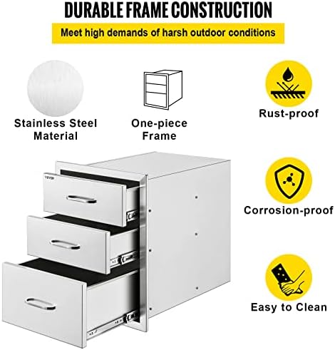VEVOR Triple Access 18''W x 23''D Stainless Steel Outdoor Kitchen Drawers with 13.6''W x 26''H Trash Bin Pull Out Tray - Image 5