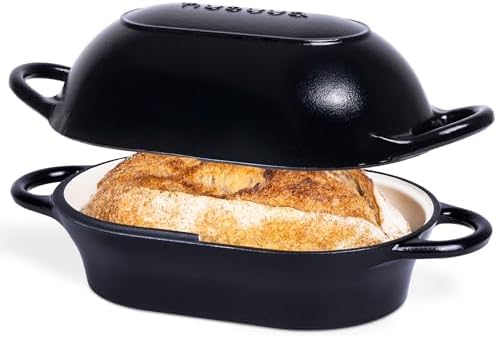 nuovva Dutch Oven For Sourdough Bread Baking – Enamelled Cast Iron Bread Loaf Pot – Oven Safe Non Stick Bread Pot – Rectangular, Black, 24cm x 16cm by Nuovva