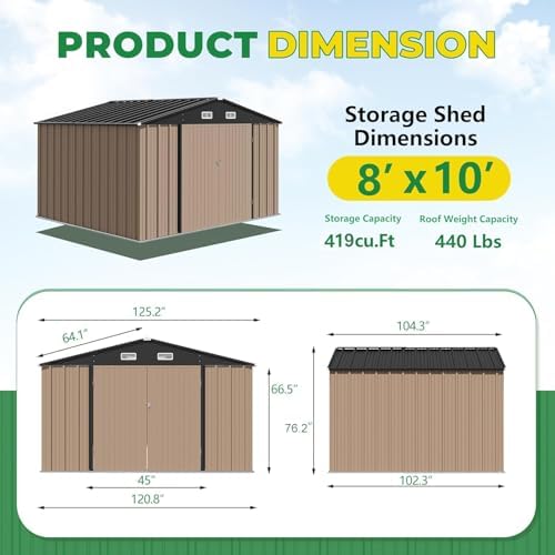 Devoko 10x8 FT Outdoor Storage Shed, Brown - Image 6