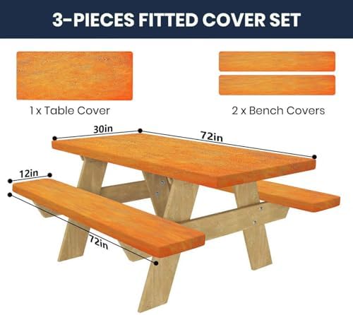 CAPSCEOLL Fitted Picnic Table Cover with Bench Covers 6ft - Burnt Orange - Image 2