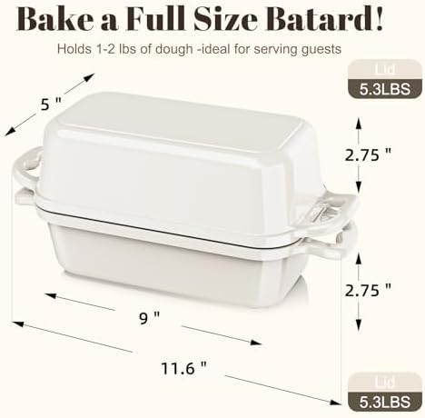 Enameled Cast Iron Sourdough Bread Dutch Oven,Loaf Pans-Cream - Image 2