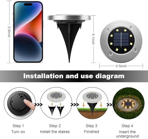 OULONGER 4.6inch Solar Ground Lights, Garden Solar Outdoor Waterproof Pathway Bright In-Ground Landscape Lights for Patio, Lawn, Yard, Driveway, Step and Walkway(Warm Light 16Packs) - Image 3