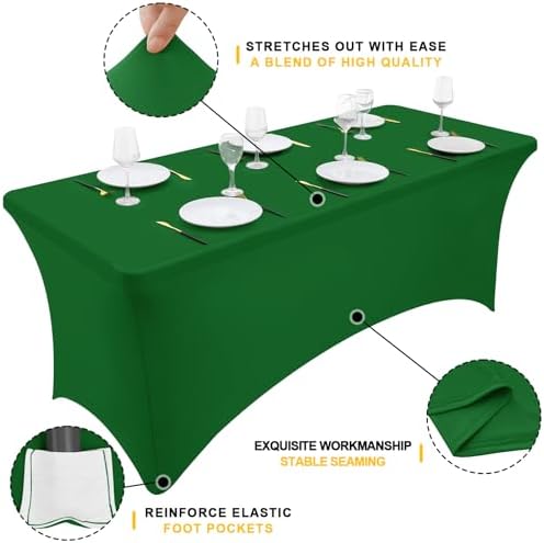 Smiry 2Pack Spandex Table Cloth 4FT, Elastic Fitted EmeraldGreen Tablecloth - Image 2