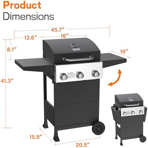 Veralune 3 Burner Propane Gas Grill, 36,000 BTUs Stainless Steel Grill - Image 6