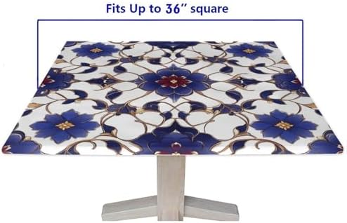 Fitted Square Tablecloth with Elastic, Moroccan Trellis Pattern Printed on Oilproof Fitted Table Cover Square, Use for Weddings Baby Showers Events, Fit for 36" x 36" Square Tables - Image 5
