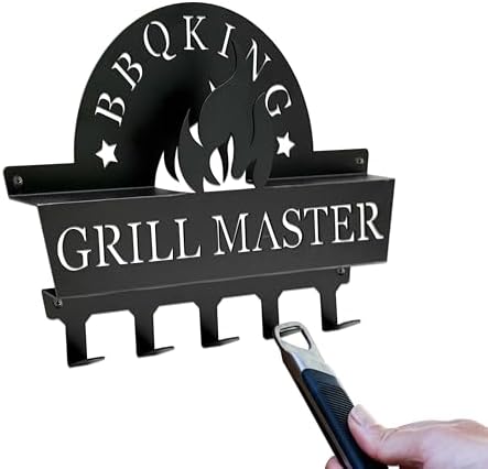 BBQ Tool Holder Wall Mount, Grill Utensil Holder with 5 Hooks, for Backyard by Unknown