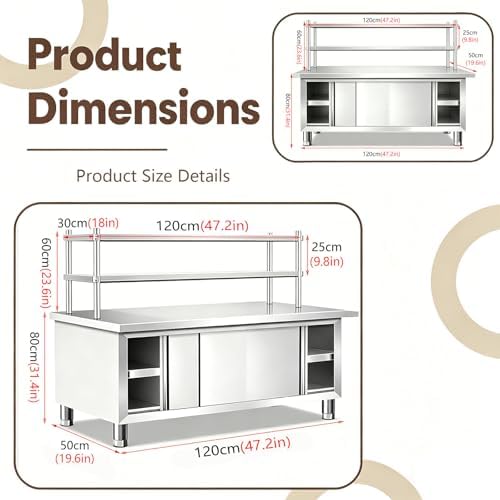 Stainless Steel 48×19×56 in Commercial Prep Work Table - Image 2