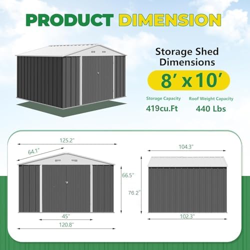 Devoko 10x8 FT Outdoor Storage Shed, Gray - Image 6
