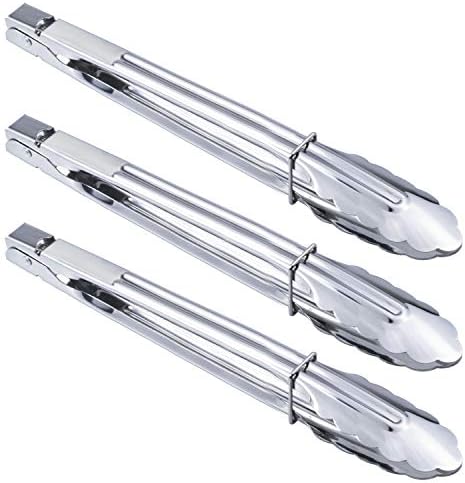 HINMAY Stainless Steel Serving Tongs Grilling Tongs for Cooking Camping Barbecue (12-Inch 3 Pieces) by HINMAY