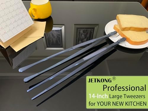 JETKONG 2 Pcs 14-Inch Cooking Tweezer Tongs Extra- Long Stainless Steel Kitchen Tweezers Plating Tongs (Navy Blue) - Image 4
