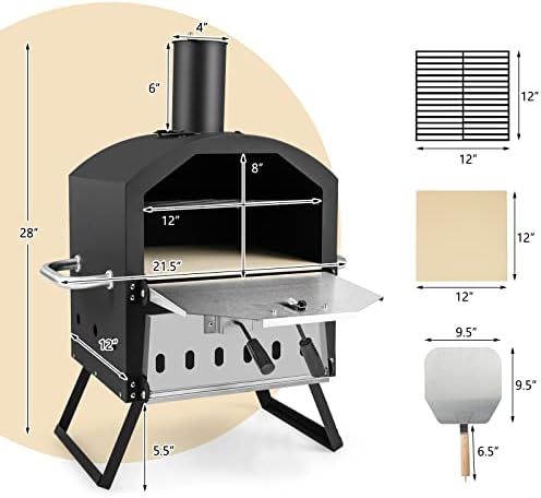 PETSITE Pizza Oven Outdoor, Wood Pellet Fired Pizza Oven with 12 Inches Pizza Stone & Waterproof Cover, 2-Tier Design Portable Stainless Steel Grill Pizza Maker for Outside Backyard Party - Image 5