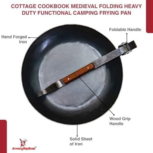 Armory Replicas™ Cottage Cookbook Heavy Duty Folding Frying Pan – Hand-Forged Steel with Walnut Wood Handle, Compact Outdoor Cookware - Image 3