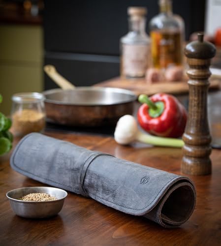 Angus Stoke Knife Bag for Chefs–knife Roll Bag leather 7 slots – Leather Knife Case Noah (antique) - Image 2