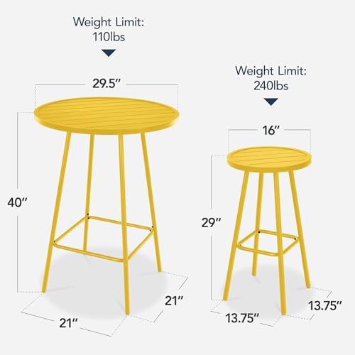 Best Choice Products 3-Piece Patio Dining Set, Bar Height, Outdoor Bistro Set, Outdoor Round Bar Table w/ 2 Bar Stools, Steel - Yellow - Image 2