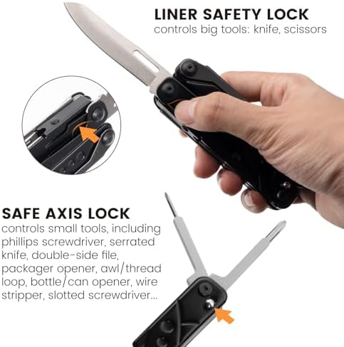PERWIN Multitool, 20-in-1 Stainless Steel Multi Tools Pliers with Nylon Sheath, Safe Locking, Professional Multi-Tool for Survival, Camping and Hunting, Black - Image 5