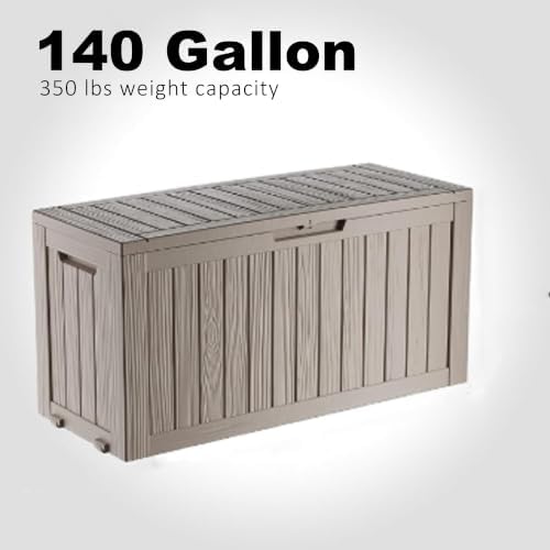 ROJIK 140 Gallon Outdoor Storage Waterproof Housing Deck Box, Grey - Image 2