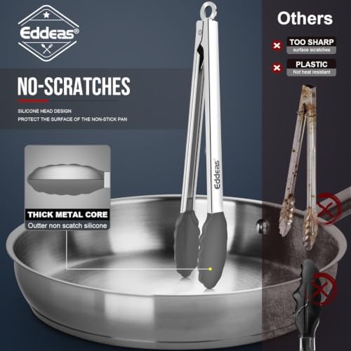 Tongs For Cooking - Silicone Metal Kitchen Tong 7" 9" & 12" Grey - Image 3