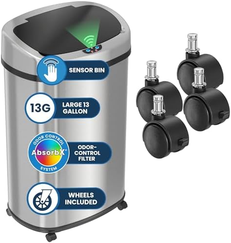 iTouchless 13 Gallon / 50 Liter Sensor Trash Can with Wheels | Odor Filter by Unknown