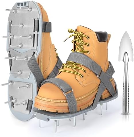 Lawn Aerator Shoes for Grass - Pre-Assembled Grass Aerator Shoes for Lawn - Soil Yard Aerator Tool for Aerating Patio Garden, Gray, Medium Size by DenForste