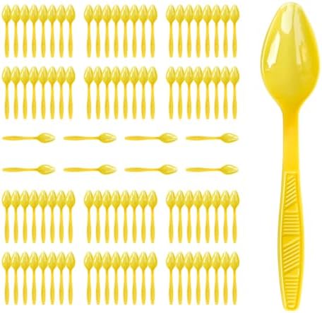 Yellow Plastic Spoons Heavy Duty, Disposable Party Supplies 104 PCS by FUEVING