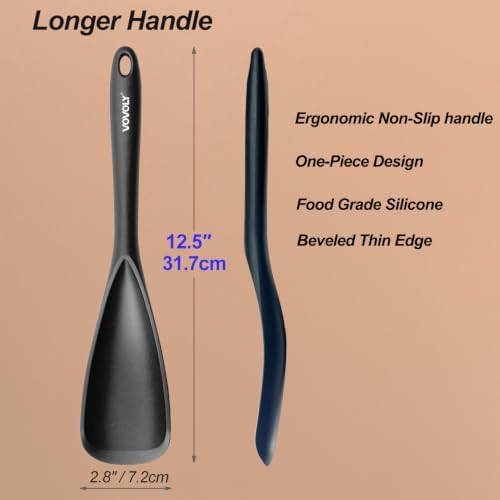 Vovoly Cooking Spoons, Nonstick Silicone Spatula Spoon, 2 pcs, Black, 12.6" - Image 2