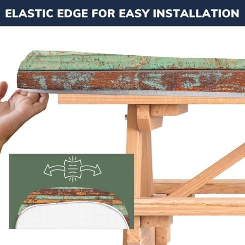 CAPSCEOLL Elastic Picnic Table Cover with Bench Covers 8ft - Windproof Scratch-Resistant Waterproof - Rustic Wood Camping Tablecloth with Drawstring Bag for RV Essentials Pet Lovers (96in, 3 PCS) - Image 4