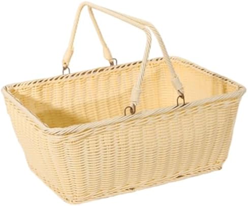 Outdoor PP Woven Picnic Basket Organizer Multipurpose Decor Sturdy Easy to Clean with Handle for Dining Table Home Snack- 40cmx30cmx18cm by Unknown