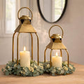 Decorative Metal Lanterns Indoor Outdoor, Candle Holder for Porch, Patio, Fireplace, Floor, Wedding, Christmas, Fall, Holiday, Farmhouse Table Centerpiece (Antique Gold, Set of 2 15.7" 12") by ZLFart