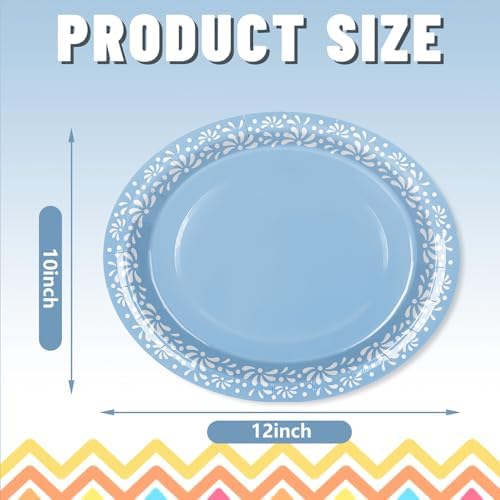 Whaline 50 Pcs Cielito Lindo Paper Plates 12 x 10 Inch Blue Platos De Barro Mexicanos Disposable Dinner Plates Mexico Fiesta Party Supplies for Baby Shower Wedding Decor - Image 2