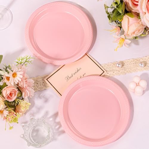 WELLIFE Pink Plastic Plates 7 Inch 50 Count - Image 3